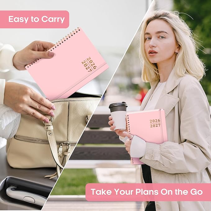 Academic Planner 2026-2027, Weekly and Monthly Calendar Planner Book, July 2026 – June 2027, Hardcover Organizer with Tabs, Perfect for Teachers, Students, Women & Men, A5 (6.4" x 8.5") - Pink