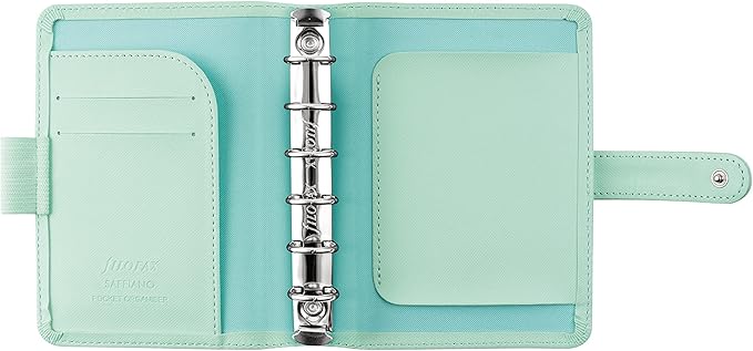 Filofax Saffiano Organizer, Pocket Size, Neo Mint - Cross-Grain, Leather-Look, Six Rings, Week-to-View Calendar Diary, Multilingual, 2025 (C028813-25)
