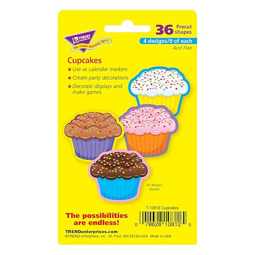 TREND Cupcakes Mini Accents Variety Pack, Classroom Bulletin Board Cut Outs, 3 Inches, 36 Count