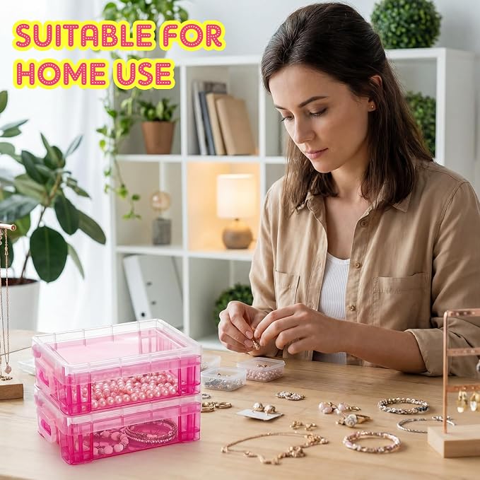 Suzile 25 Pcs Plastic Crayon Boxes with Snap Lids Crayon Storage Organizer Stackable Container Bulk Pencil Case for Pen Crafts Classroom Supplies(Pink)