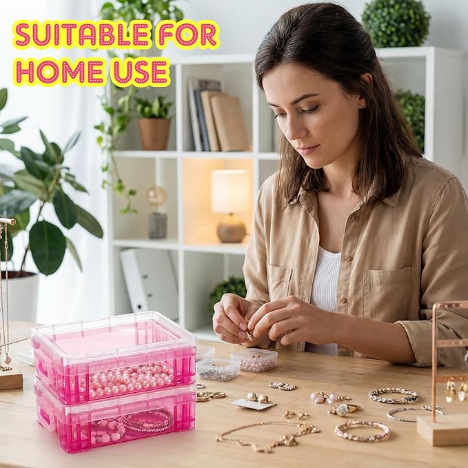 Suzile 25 Pcs Plastic Crayon Boxes with Snap Lids Crayon Storage Organizer Stackable Container Bulk Pencil Case for Pen Crafts Classroom Supplies(Pink)