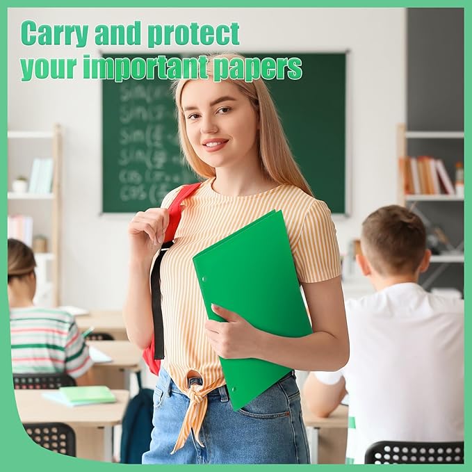 Yeaqee 72 Pcs Plastic Folders with Pockets Bulk 3 Hole Punched 2 Pocket File Folders for 3 Ring Binder Divider Folder for Notebooks, Durable Poly for Office Home (Green)