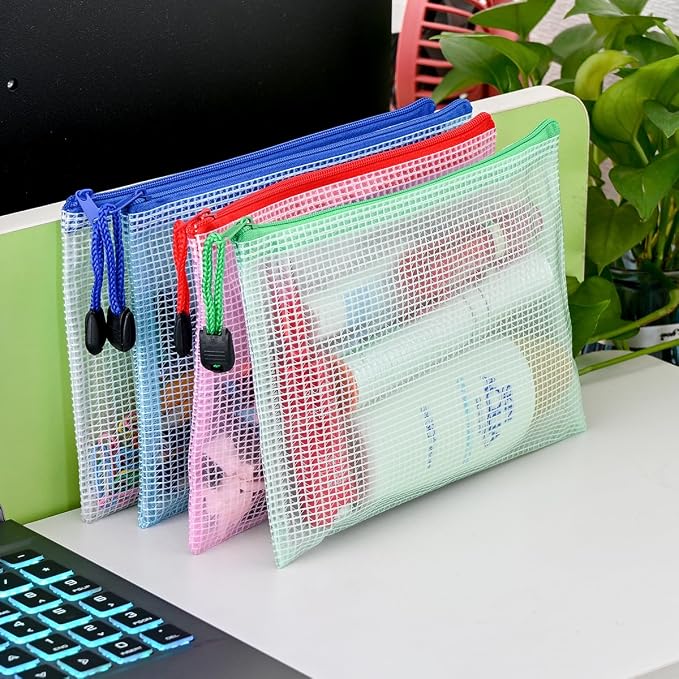 10 Pcs Zipper File Bags, Waterproof Plastic Mesh Pouch for Office School, Board Game Storage Bags (B6 Size 7.6''x5.3'', Multicolored)