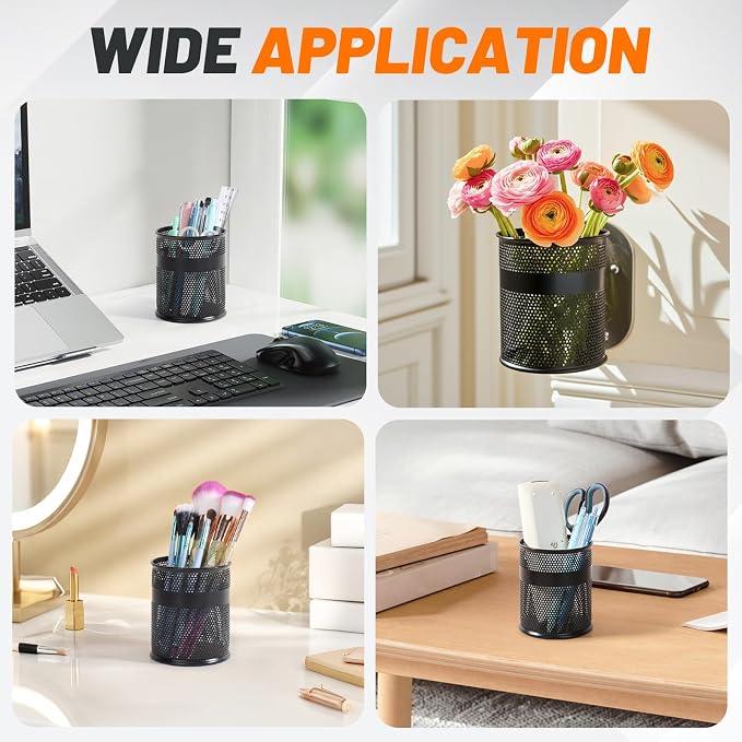 Segarty Pen Holder for Desk, 12 Pack Black Pencil Cup, Metal Desktop Pens Organizer, 3.3 x 3.9 inch Pencils Holder for Office Supplies Organization, School Classroom, Brush Storage