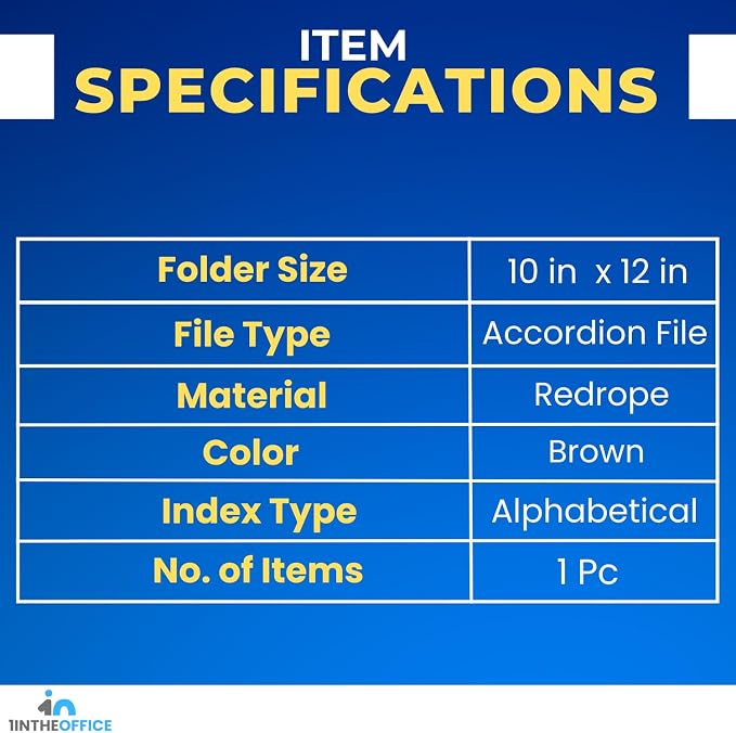 1InTheOffice Expandable Files Folders, Accordion File Folder Letter Size, Alphabetical File Organizer, 21-Pocket, A-Z Index, Brown