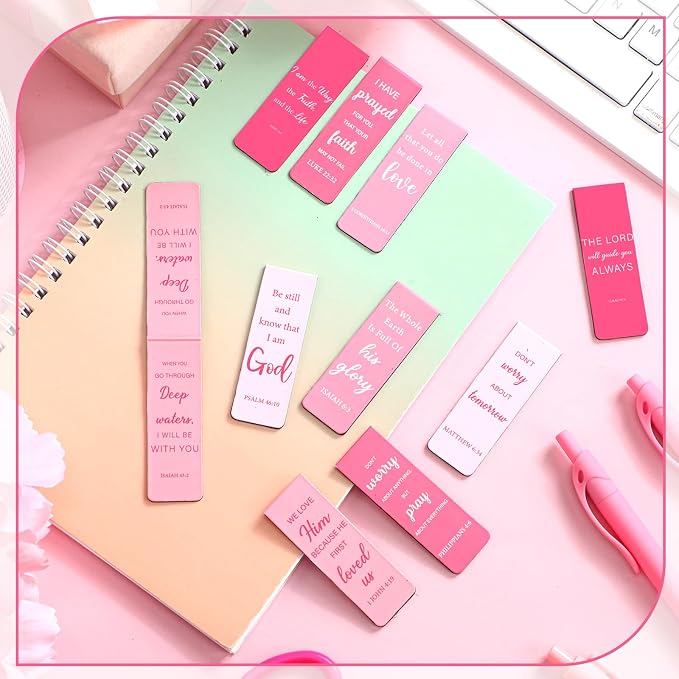 Epakh 50 Pcs Pink Christian Gifts for Women Bulk 4.7'' x 0.8'' Christian Magnetic Bookmarks Bible Verse Bookmarks Women Employees Appreciation Gifts Bridal Shower Wedding Religious Church Party Favor