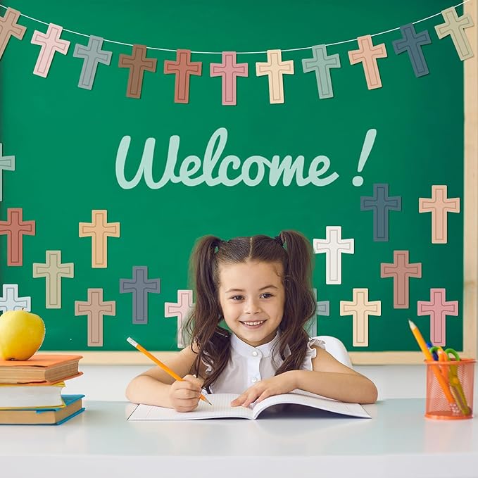 Boho Cross Cutouts with Glue Points 16 Colors Cross Shape Paper Cut-Outs Easter Christian Bible Jesus Resurrection Bulletin Board Decor for DIY Craft Art School Home Party Favor, 80Pcs