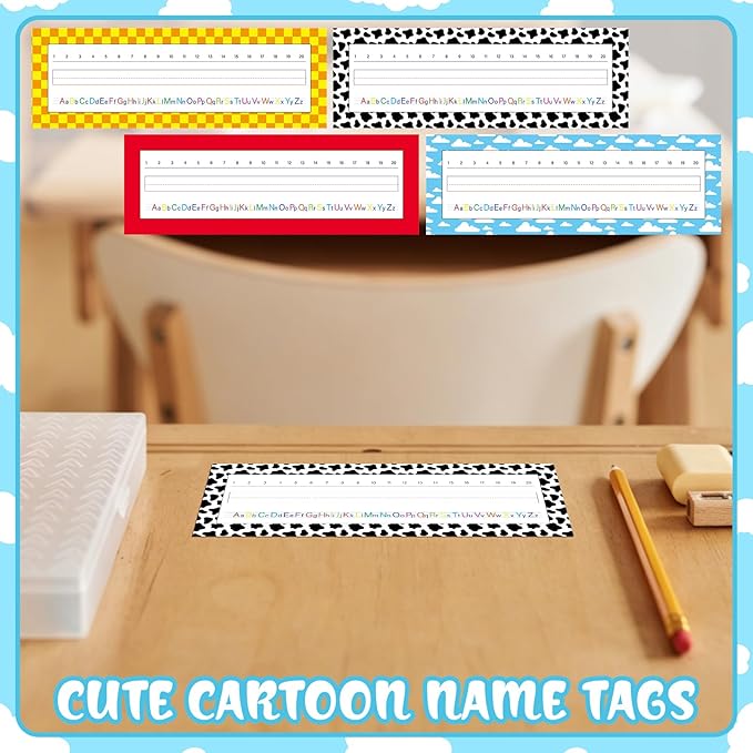 Tenceur 40 Pcs Name Plates for Classroom Desk Name Tags with Alphabet Colorful Desk Nameplates Cartoon Story Decor for School Table Cubbies (Modern)
