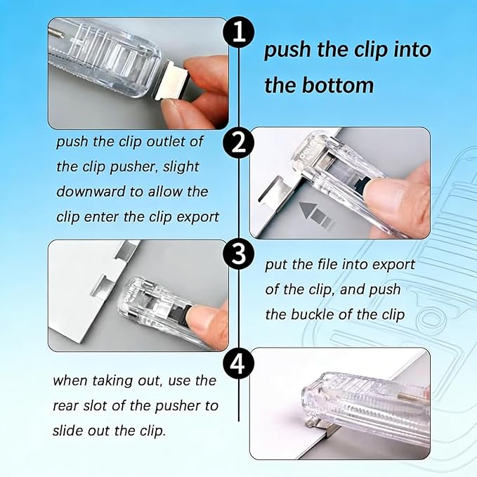 Paper Clip Dispenser, Portable Binder Clip Stapler - Includes 50 Reusable Clips Desktop Push Stapler Binder Clips Paper Clamps Small Binding (C 1PCS)