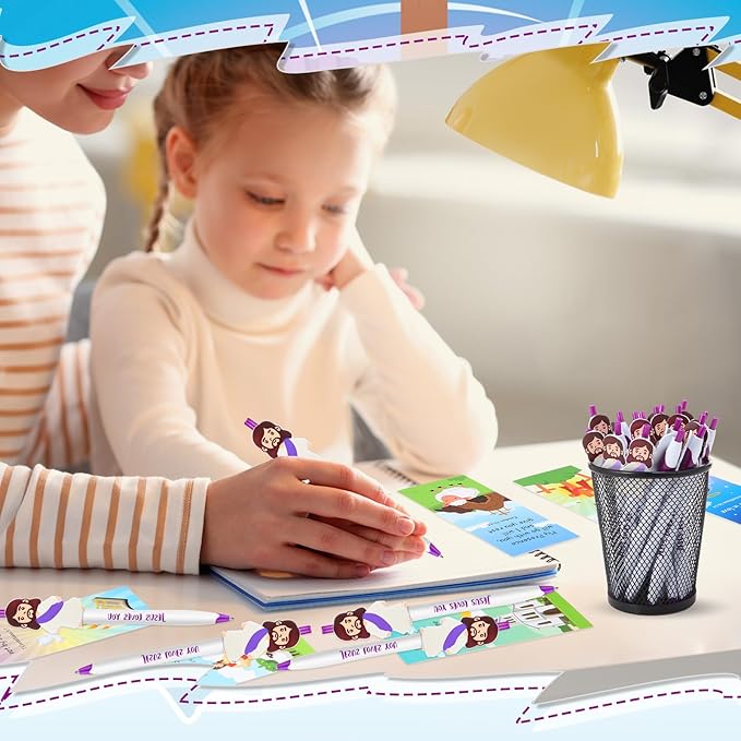 CroBlissful 48 Pcs Easter Pens Jesus Pens Bulk Christian Gift for Kid Jesus Loves You Sunday School Prize Religious Easter Gift Bible Verse Ballpoint Pen with Bookmarks for Catholic(Retro Style)