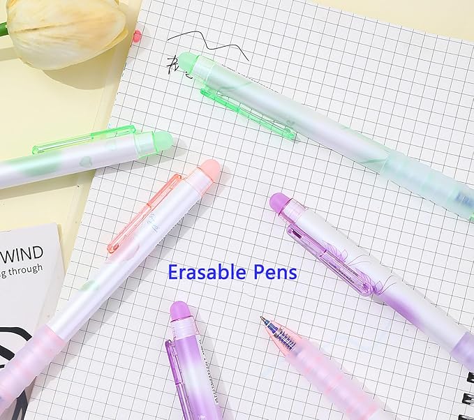 6pcs Erasable Pens 0.5mm Blue Gel Ink Pens Retractable Mistake-Free Smooth Writing Pens with Erasers for Women Men Office Supplies (dark color 6pcs, Blue)