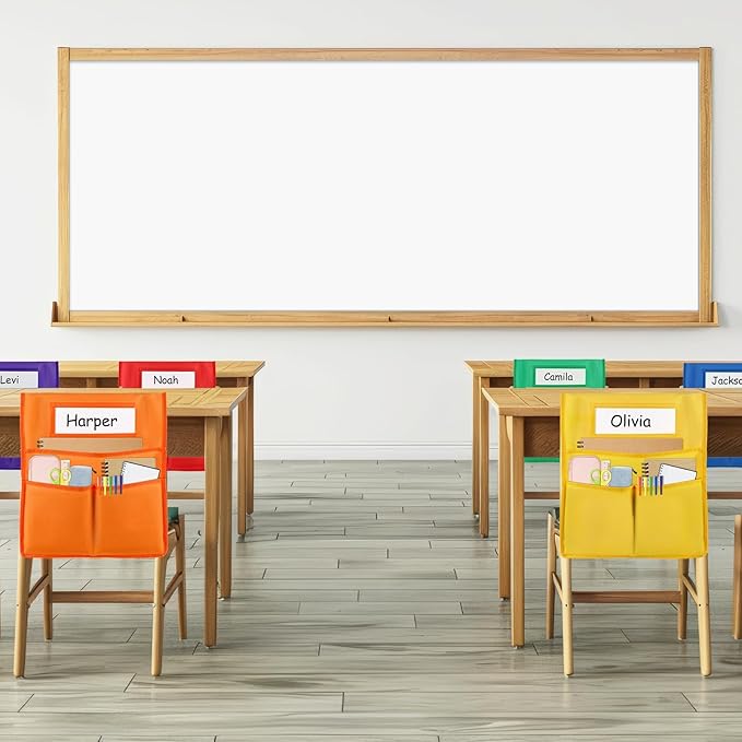 gisgfim 12 Pcs Chair Pockets for Classroom 19 x 17 inch Seat Sacks for Classroom Chairback Pocket Chart 3 Pockets Chairs Seat Back Organizer with Name Tag for School Home Classroom Supplies(Colorful)