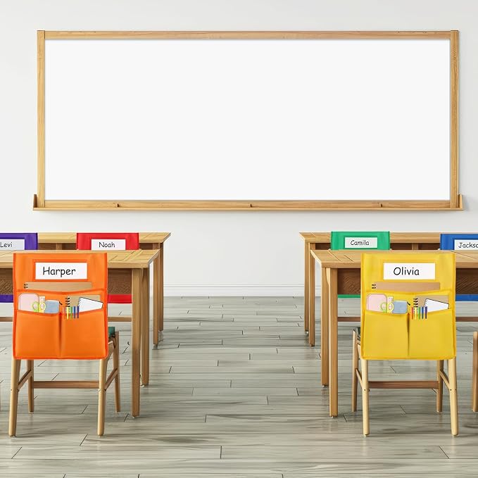 gisgfim 12 Pcs Chair Pockets for Classroom 19 x 17 inch Seat Sacks for Classroom Chairback Pocket Chart 3 Pockets Chairs Seat Back Organizer with Name Tag for School Home Classroom Supplies(Colorful)