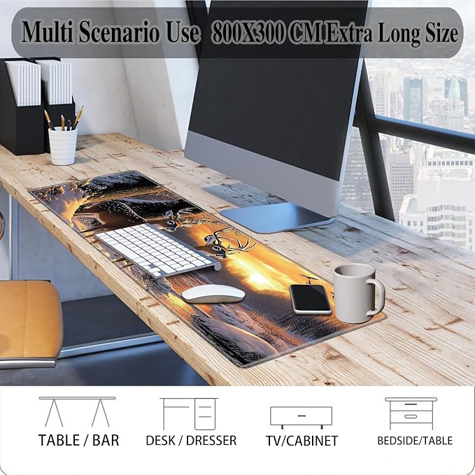 Mouse Pad Gaming Mousepad 31.5x11.8 Inch XXL Large + Coasters,Desk Mat with Stitched Edges, Non-Slip Rubber Base, Thick Mouse Pad for Computer, Laptop, Office & Home - Deer