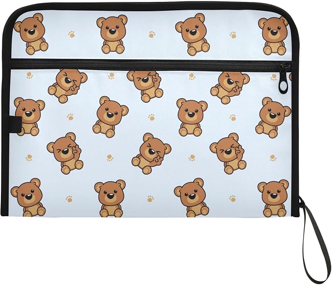 Cute Brown Bear Cartoon File Folders,Plastic Folders with 13 Pockets,Expandable File Folder for Documents School Students Office,Aesthetic Folder with Labels A4 Letter Size
