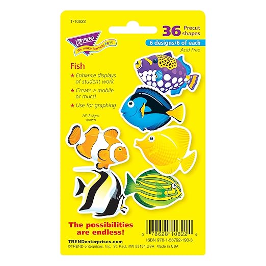 Trend Fish Mini Accents Variety Pack, Classroom Bulletin Board Cut Outs, 3 Inches, 36 Count