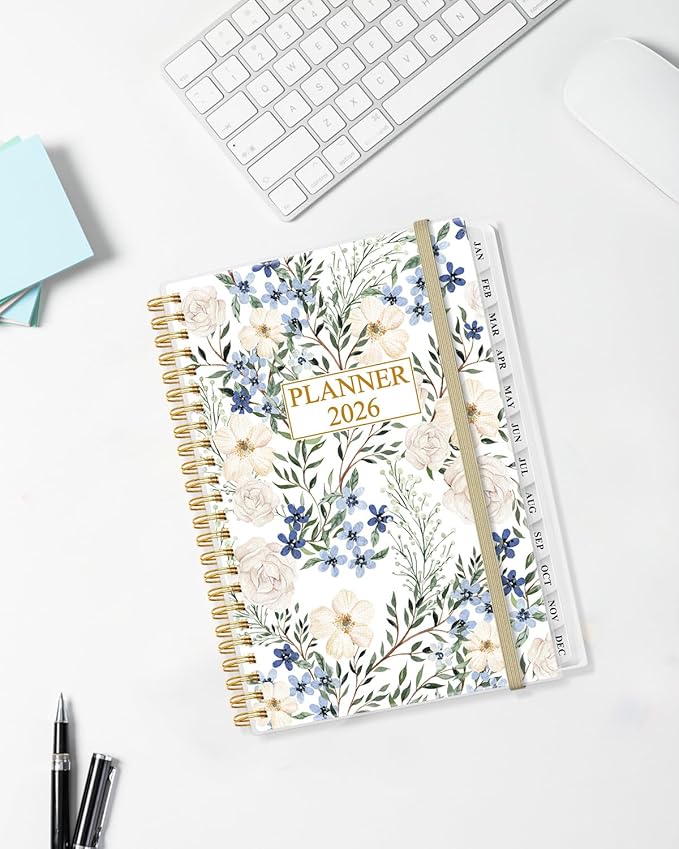 Planner 2026 - Weekly & Monthly Planner from January 2026 to December 2026, Agenda 2026 with Inner Pocket, Elastic Band, 6.4" x 8.5", Crushed Flower
