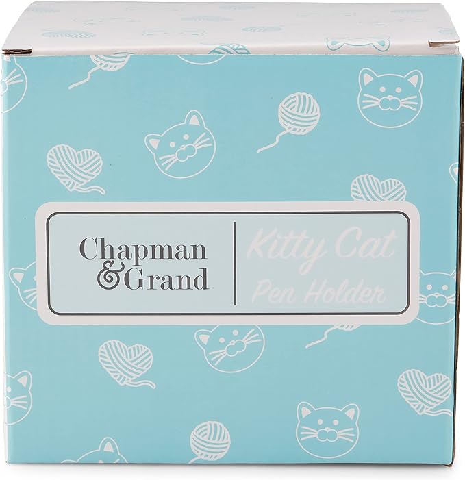 Chapman and Grand Relaxing Kitty Cat Pen Holder, White/Turquoise, Patented