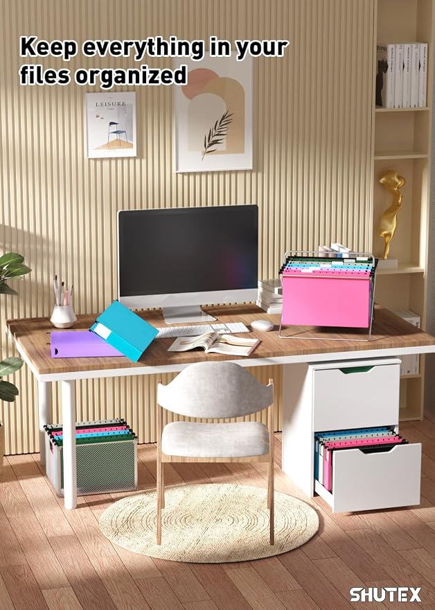 SHUTEX Extra Capacity Legal Size Hanging File Folders,12 Pack Reinforced Plastic Hanging Folder, Heavy Duty 2 Inch Expansion, Filing Cabinet Folders for Bulky Files, Medical Charts, Colorful