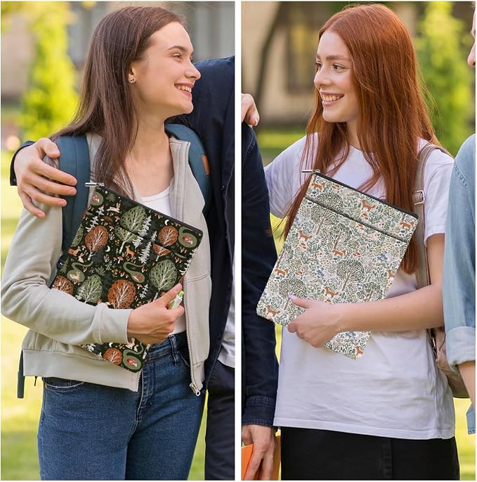 2 Pieces Forest Fox Deer Flower Botanical Floral Book Sleeve - Washable Covers for Hardcover Reading Accessories - Book Lovers Club Gifts for Women Girls Best Friend Aunt