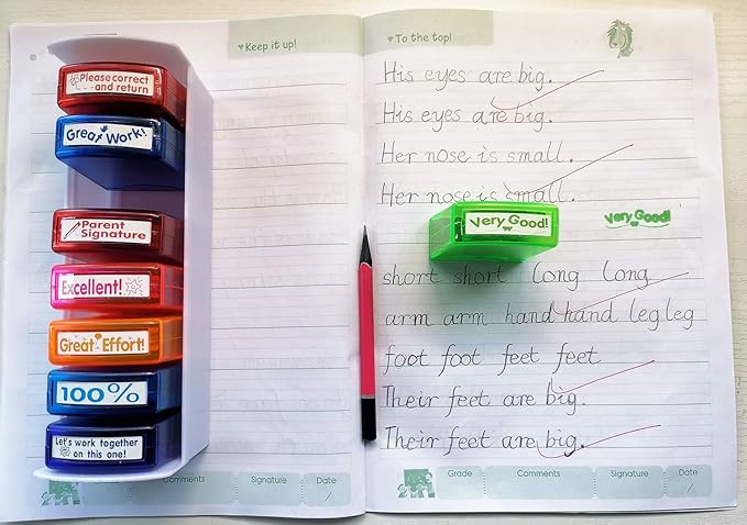 Teacher Stamps - 8pcs Self Inking Motivational Encouraging and Colorful Set for Parent and Home Setting