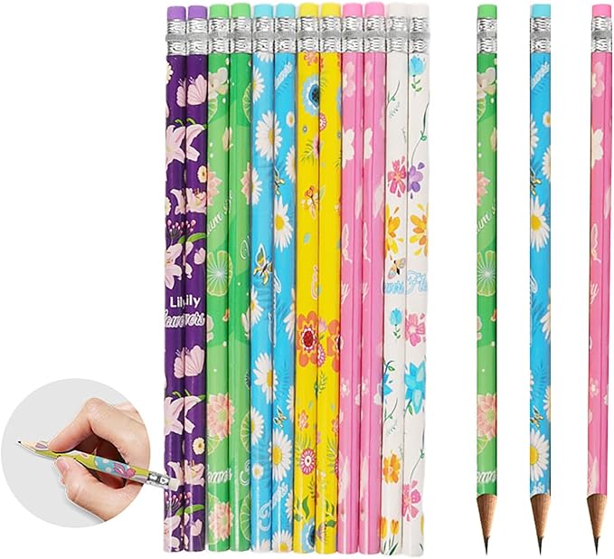 192pcs Flowers Pencils with Eraser Wood Pencils Bulk (Flowers, 192)