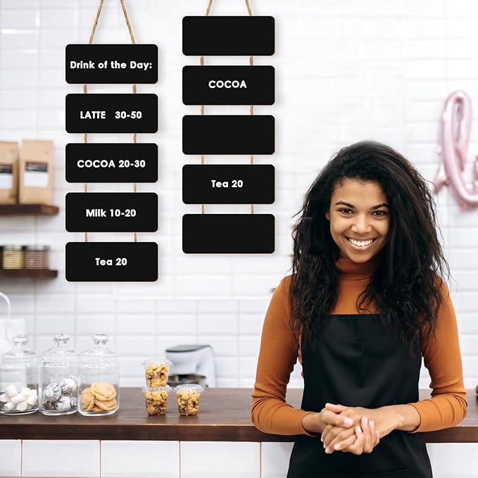 Double Sided Hanging Chalkboard Signs Wooden Erasable Message Board Rustic Chalkboard Hanging Signs Rectangle Message Memo Display with Rope for Wedding Bar Restaurant Kitchen Wall(2 Set)