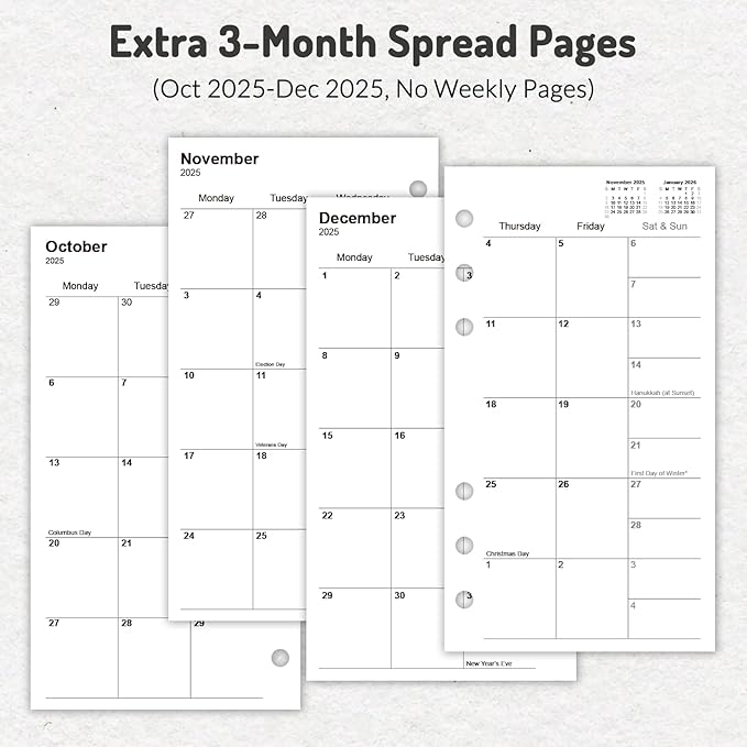 2026 Weekly & Monthly Planner Refills for A6 6-Ring Binders, Jan 2026 - Dec 2026, Forvencer 6-Hole Punched Planner Inserts with Colorful Monthly Tabs, Pocket Calendar Organizers, 3-3/4" x 6-3/4"