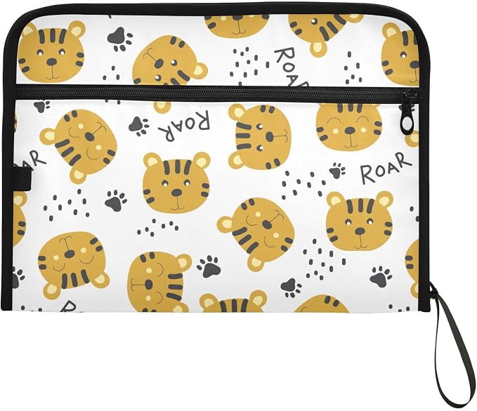 Tiger Head Face File Folders,Plastic Folders with 13 Pockets,Expandable File Folder for Documents School Students Office,Aesthetic Folder with Labels A4 Letter Size