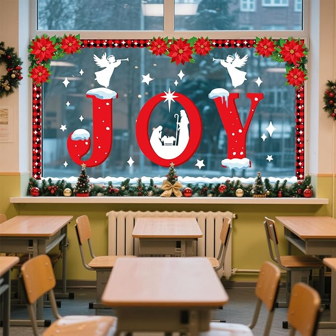 Funrous 45 Pcs Christmas Nativity Bulletin Board Decorations Set Xmas Christian Bulletin Board Advent Jesus Birth Cutouts with Borders for Christmas Religious Sunday School Classroom Church Wall Decor