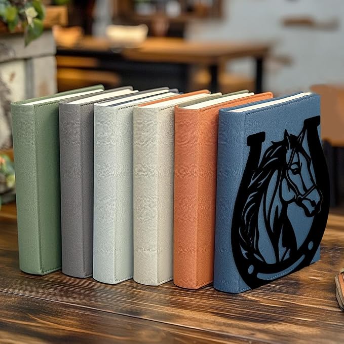 Peacoblue Metal Bookends for Shelves, Modern Decorative Heavy Duty Study Book Support Stoppers for Office, Desk, Shelf, Room 5.3"x4.3"x5.9" Cast Iron Simple Bookends, 1 Pair (Horses and Horseshoes)