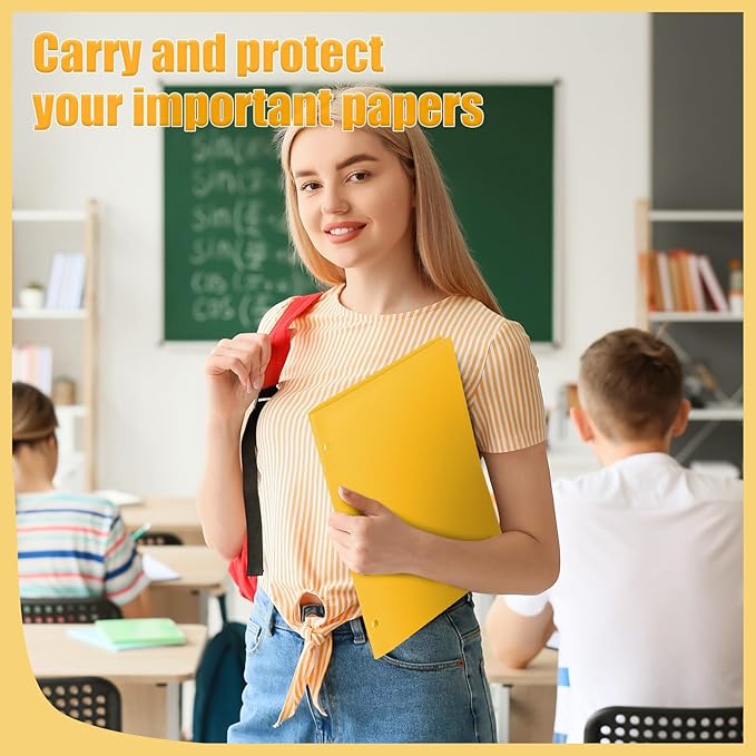 Yeaqee 72 Pcs Plastic Folders with Pockets Bulk 3 Hole Punched 2 Pocket File Folders for 3 Ring Binder Divider Folder for Notebooks, Durable Poly for Office Home (Yellow)