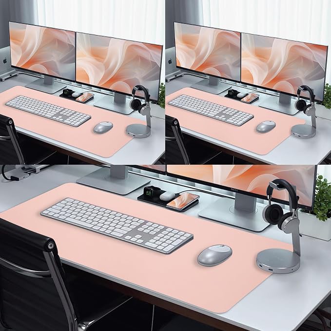 Bloss Pink Desk Mat, Waterproof Non-Slip Leather Desk Pad, Large Mouse Pad, Desk Writing Pad, Desk Mat for Keyboard and Mouse Desk Organizers and Accessories (31.5×15.7 Inches)