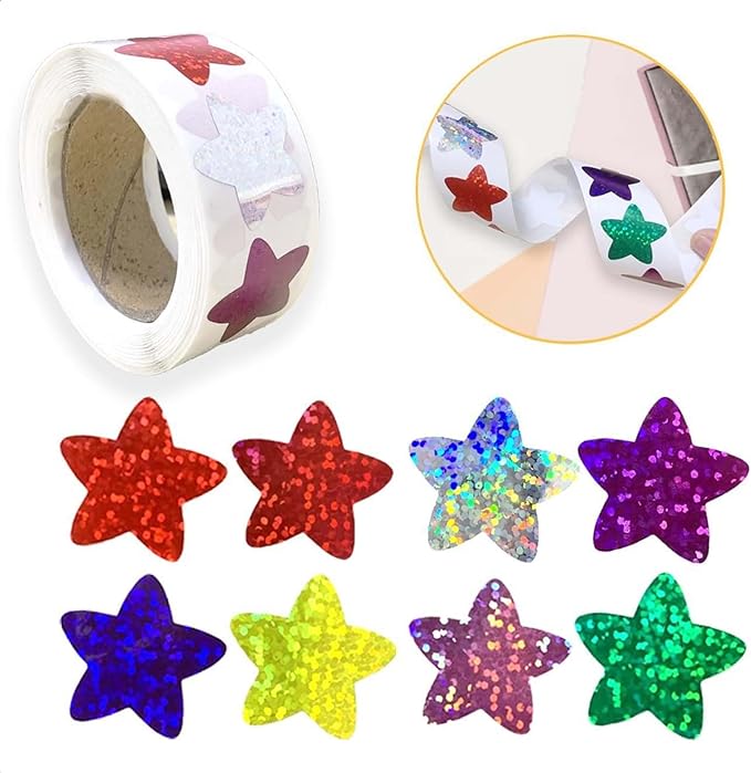 Sparkly Foil Small Star Stickers 500Pcs Multicolor Star Stickers 1" Diameter for Kids Reward, Arts and Crafts and Home Teacher Supplies Planner and Classroom (Multicolor 500pcs)