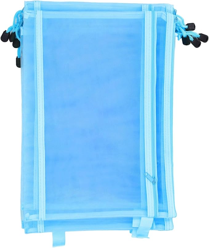 10PCS Nylon Mesh Zipper Pouch Bags, Double Layer A4 Document Organizer Puzzle Storage Bag with Handle for Board Games Home School Office Supplies (Blue)