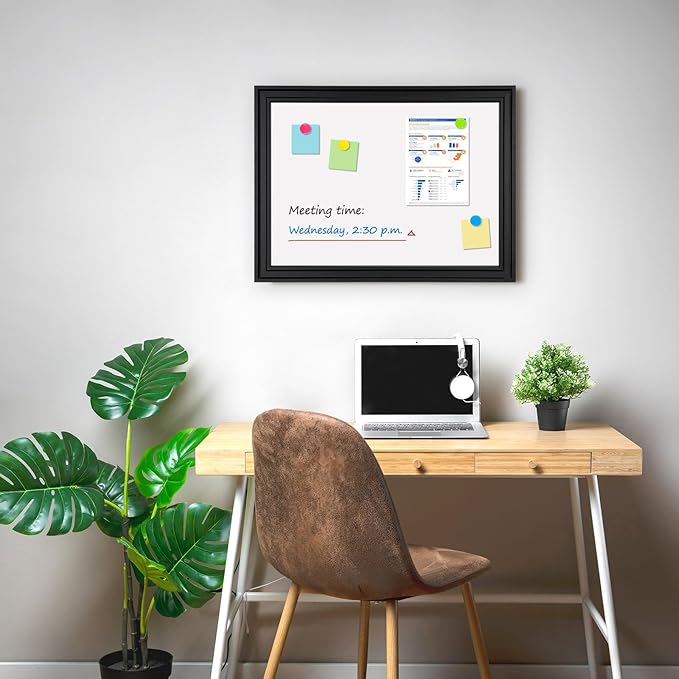 White Board for Wall, 24''x18'' Magnetic Dry Erase Board, Decorative Whiteboard with Black Wooden Frame, Hanging Writing Board for Home Office School Dorm