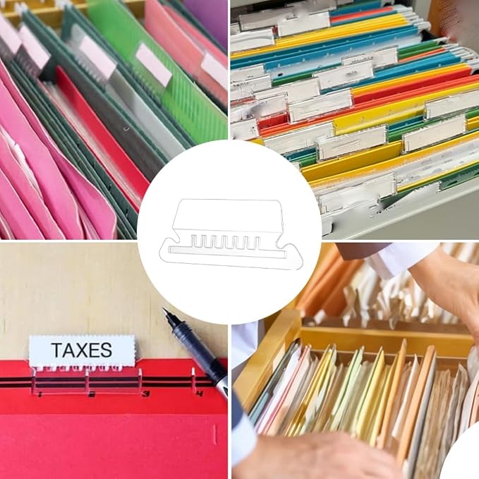 File Folder Tabs 40PCS Suspension Hanging File Folder Labels Clear Plastic Filing Tabs and Paper Inserts for Quick Identification with Storage Box