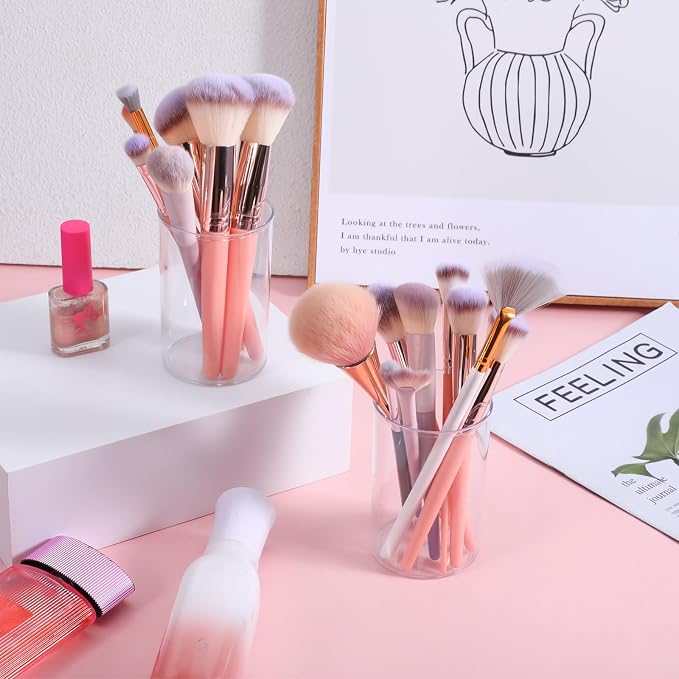 2 PCS Round Acrylic Pen Holder, Cylinder Container Organizer, Pencil Holders, Clear Round Makeup Brush Holder, Desk Accessories for Cosmetics, Toothbrush, Crayons, Utensils