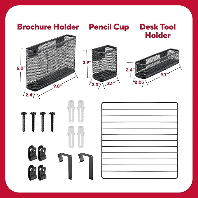 TRU RED Metal Mesh Wall Organizer, 3‑Compartment, Black – Wall‑Mounted File & Accessory Organizer for Mail, Folders & Office Supplies
