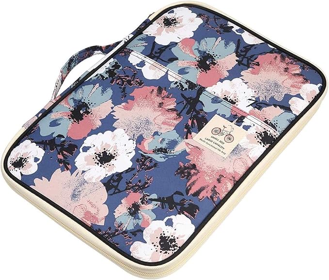 JAKAGO Travel Portfolio Organizer Waterproof A4 Document Bag Multifunctional Travel Note Pouch Zippered Case for Notebook, Ipad, Journals, Sketch Books (Flower)