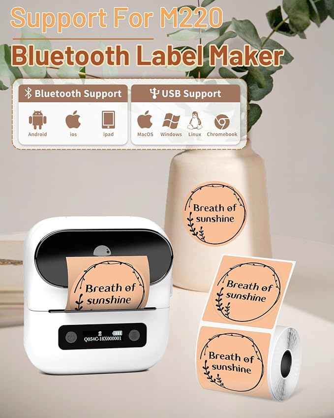 Phomemo Labels-Brown Sticker Circle Thermal Label for Jam and Jelly Jar Tags, and More (1.96" x 1.96" Round, 140 Labels/Roll) Compatible with M110/M220/M221/M110/M100/M250, Black on Brown, 50 x 50mm