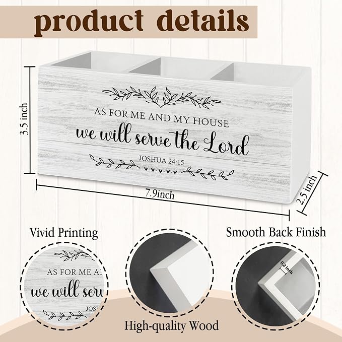 Christian Gifts for Women Men, Christian Pen Pencil Holder Organizer for Desk Accessories, Joshua 24:15 Bible Verse Scripture Wooden Box Sign Desk Decor for Home Office Decoration