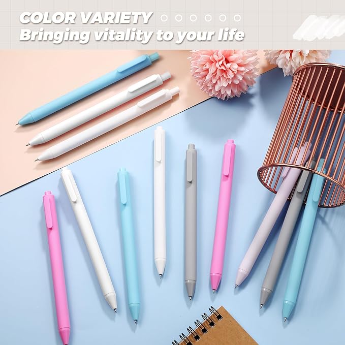 Cholemy 24 Pack Retractable Pens Bulk Pastel Gel Ink Pens 0.5mm Fine Point Tip Black Ink with Grip Smooth Writing for Journaling Note Taking School Supplies(White)