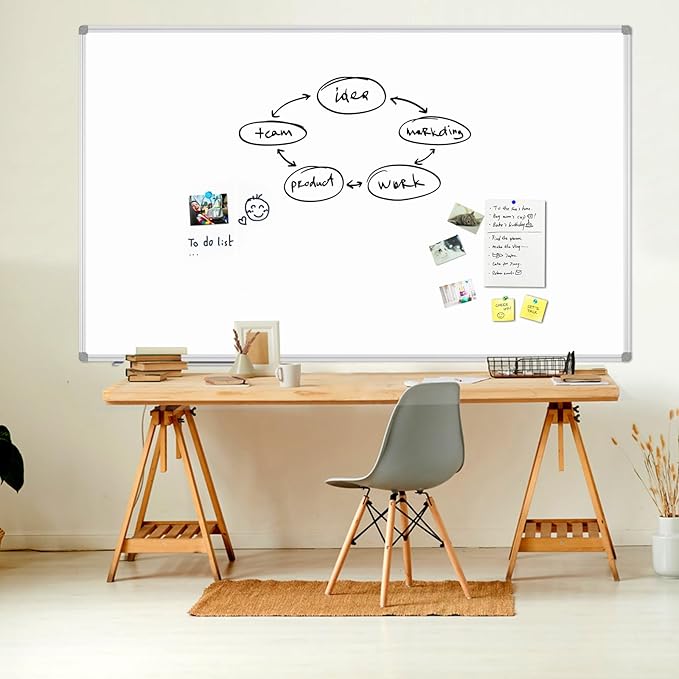 JILoffice Magnetic Dry Erase Board 96 x 48 inches, Large 4" x 8" Whiteboard for wall, Silver Aluminum Frame Wall Mounted Board for Office Home and School