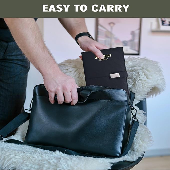 2026-2027 Daily Planner - One Page per Day, 2026-2027 Hourly Daily Calendar(July 2026 - June 2027), 5.7" x 8.26" Appointment Book, Leather Cover + Thick Paper (26-27 Black)