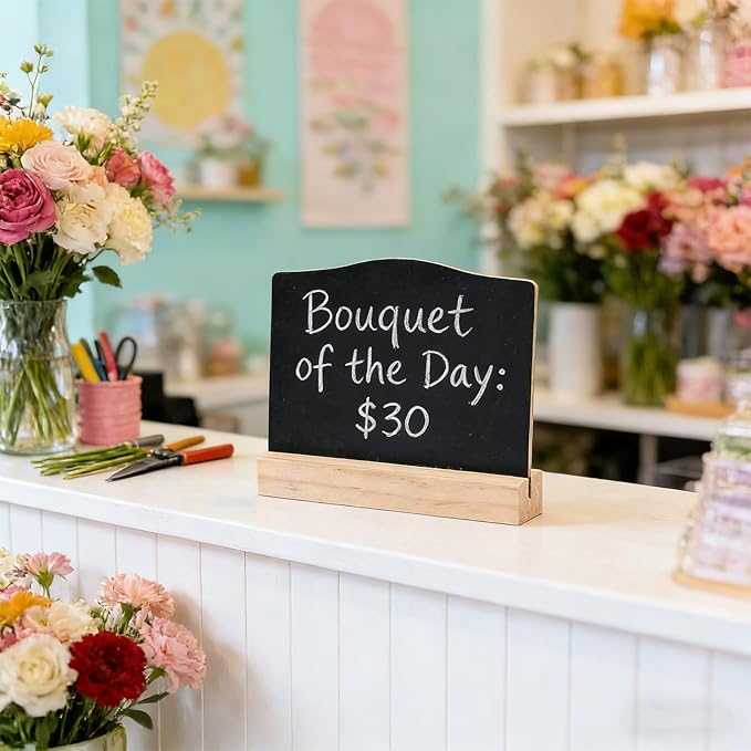 20 Pcs Mini Chalkboard Signs with Pens, Reusable and Reserved Table Signs, Double-Sided Use Message Board Sign for Weddings Place Cards, Birthday Parties, Plants, Special Event Decoration (Black(c))