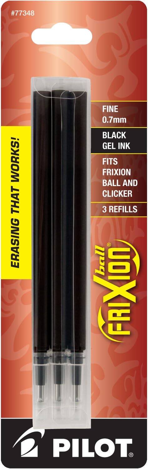Pilot FriXion Gel Ink Pen Refill 3-pk Pouch for Erasable Pens Fine Point (.7) Black Ink; Make Mistakes Disappear, Refill Your FriXion For No More White Out With America’s #1 Selling Pen Brand