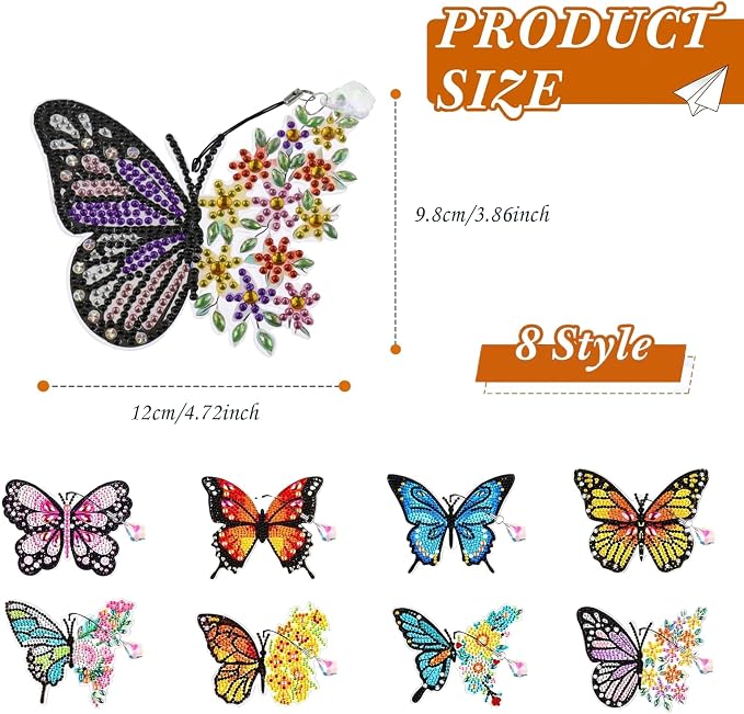 VI-FA 8 Pcs Butterfly 5D Diamond Painting Bookmarks, DIY Crystal Diamond Art Kit for Adults & Beginners, Book Marks for Book Lovers, Art Crafts Gift for Women Girls