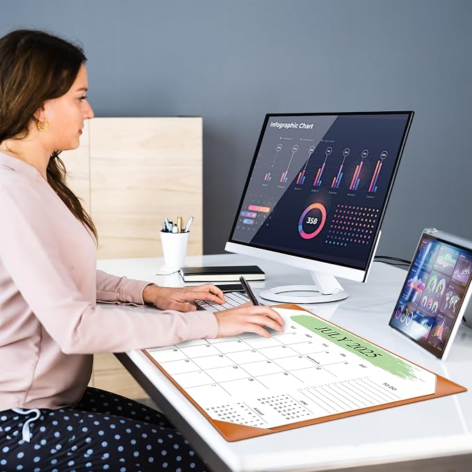 Desk Calendar 2026-2027 with Desktop Mat – 18-Month Desktop Calendar from Jan 2026 to Jun 2027, for Office, School & Home Use – Large Teacher Desk Calendar 22x17 (Brown)