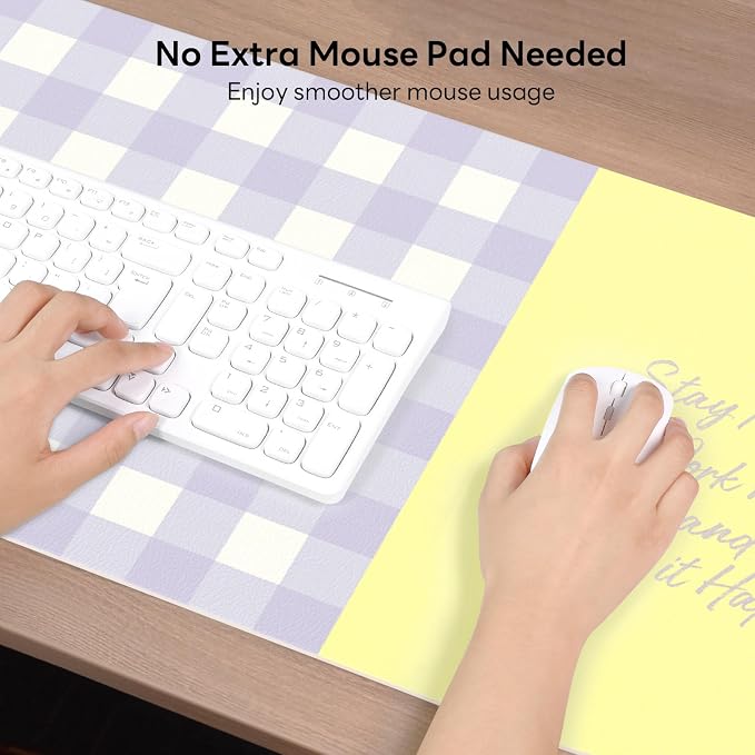 Checkered Pattern Desk Pad Protector, 35.5 x 13'' in Aesthetic Mouse Mat for Desktop, Waterproof PU Leathe Non-Slip Desk Writing Pad for Office and Home, Purple and Yellow
